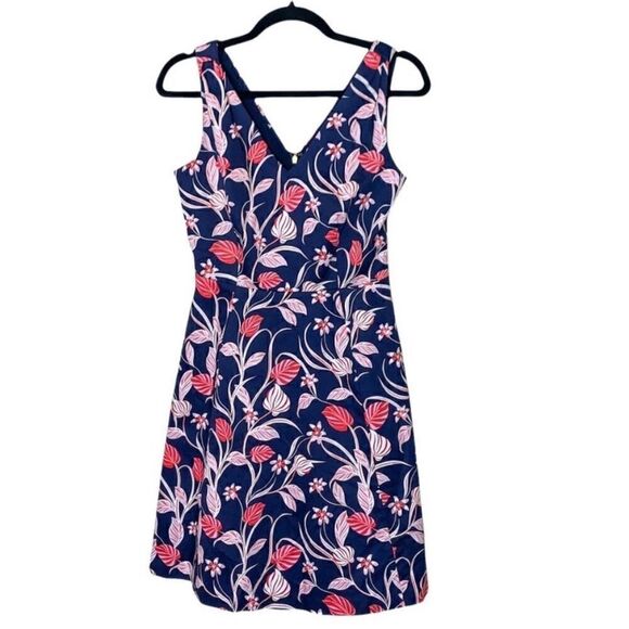 Draper James Love Circle Dress V-Neck A-line Navy Red and Pink Floral - Picture 8 of 16